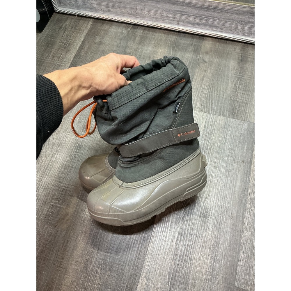 Columbia Youth Powderbug Plus II Snow Boots Shark Orange Waterproof Size 2